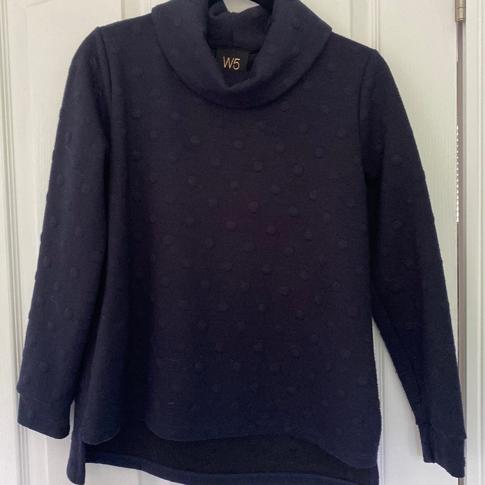 W5 Blue polka dot cowl neck sweater.